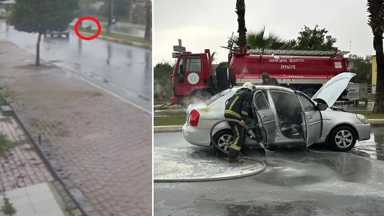 Seyir halindeki araç alev aldı, sürücü kendini böyle dışarı attı