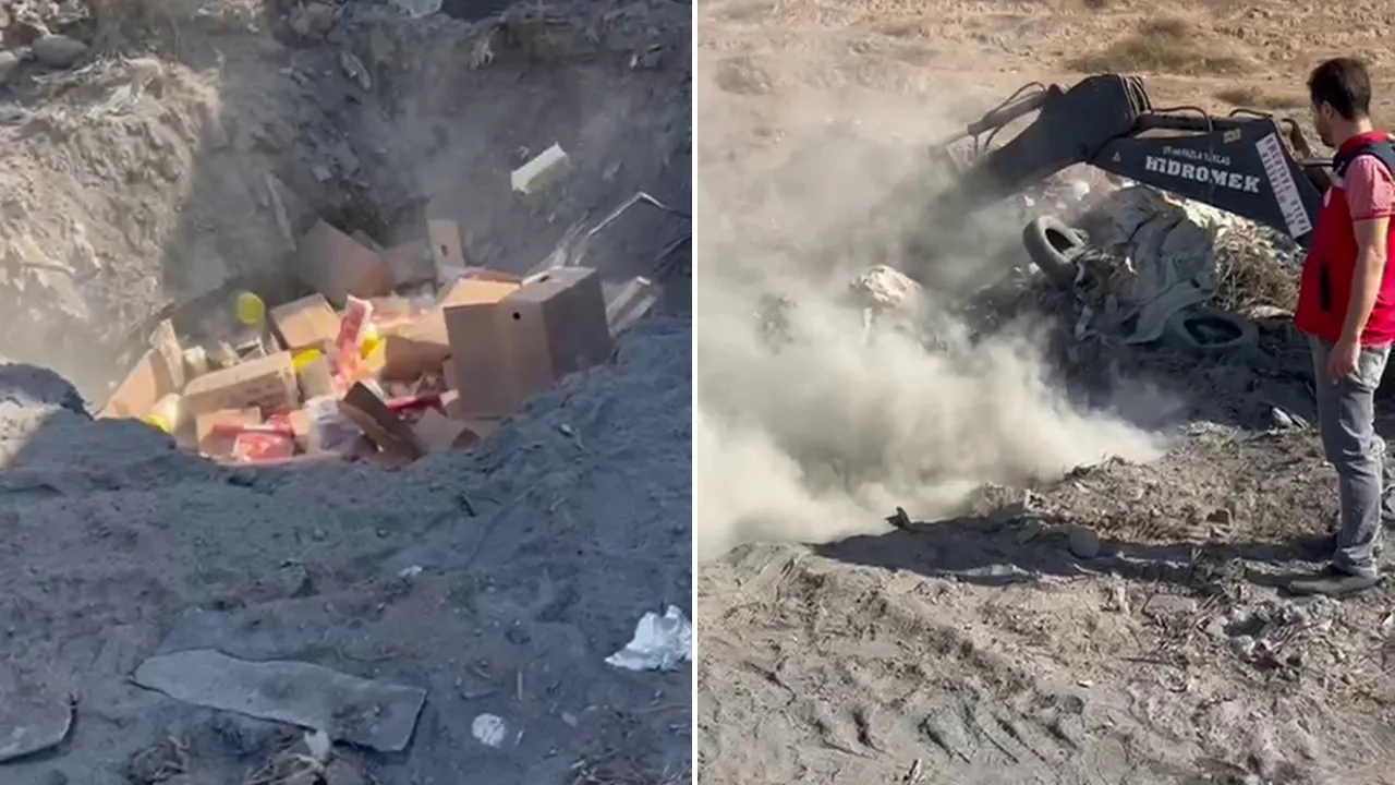 Peynir, ketçap, sucuk... Yüzlerce kilo bozuk ürün toprağa gömülerek imha edildi