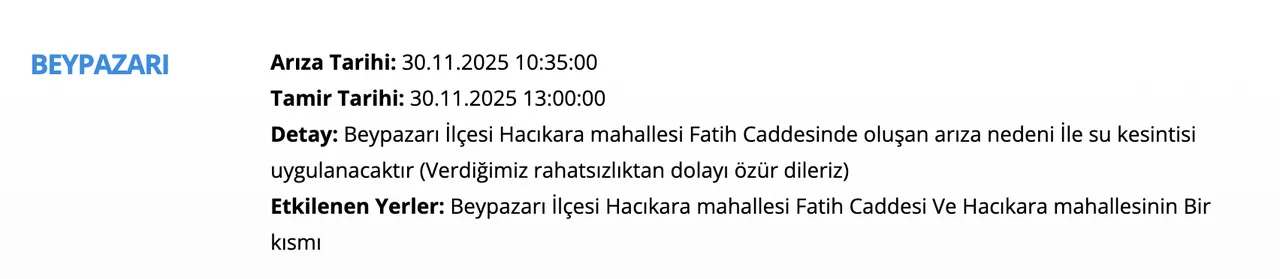 Ankara su kesintisi sorgulama ekranı! 30 Kasım Aralıkta sular ne zaman gelecek, saat kaçta?
