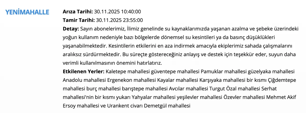Ankara su kesintisi sorgulama ekranı! 30 Kasım Aralıkta sular ne zaman gelecek, saat kaçta?