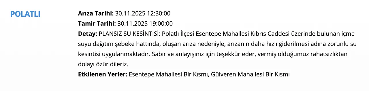 Ankara su kesintisi sorgulama ekranı! 30 Kasım Aralıkta sular ne zaman gelecek, saat kaçta?