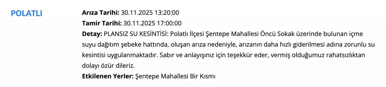 Ankara su kesintisi sorgulama ekranı! 30 Kasım Aralıkta sular ne zaman gelecek, saat kaçta?