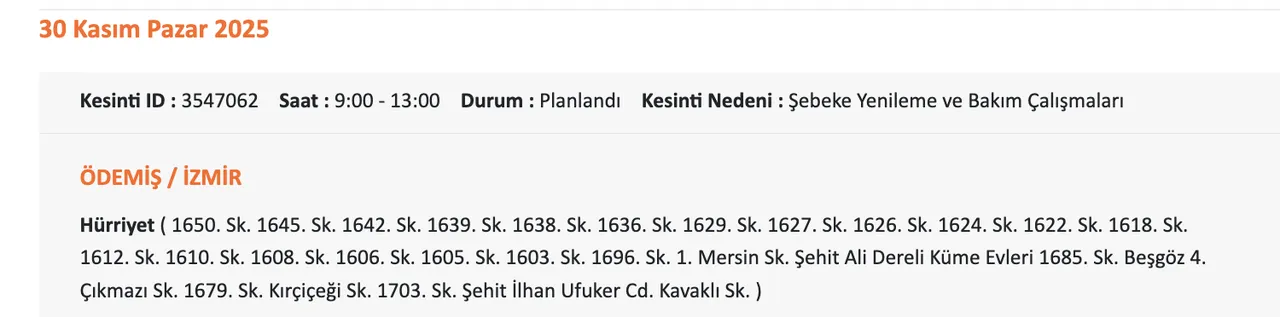 GEDİZ elektrik kesintisi! 30 Kasım İzmirde elektrikler ne zaman gelecek, saat kaçta?