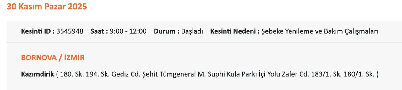 GEDİZ elektrik kesintisi! 30 Kasım İzmirde elektrikler ne zaman gelecek, saat kaçta?