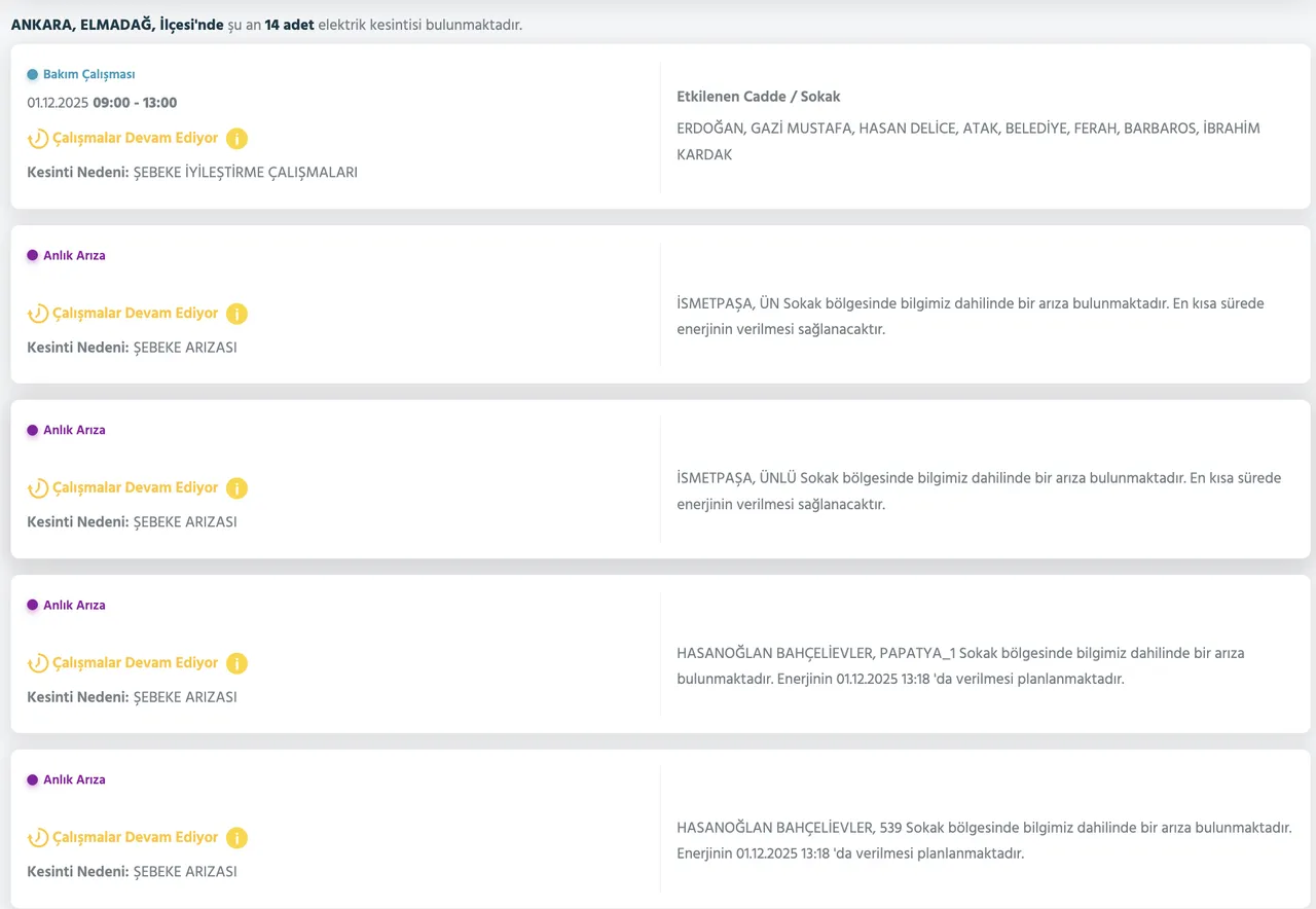 1 Aralık Ankara elektrik kesintisi! Ankarada elektrikler ne zaman, saat gelecek?