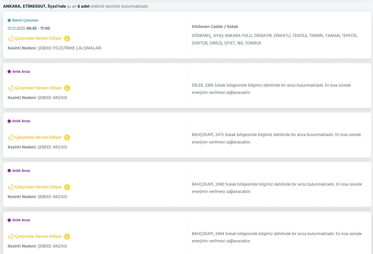 1 Aralık Ankara elektrik kesintisi! Ankarada elektrikler ne zaman, saat gelecek?