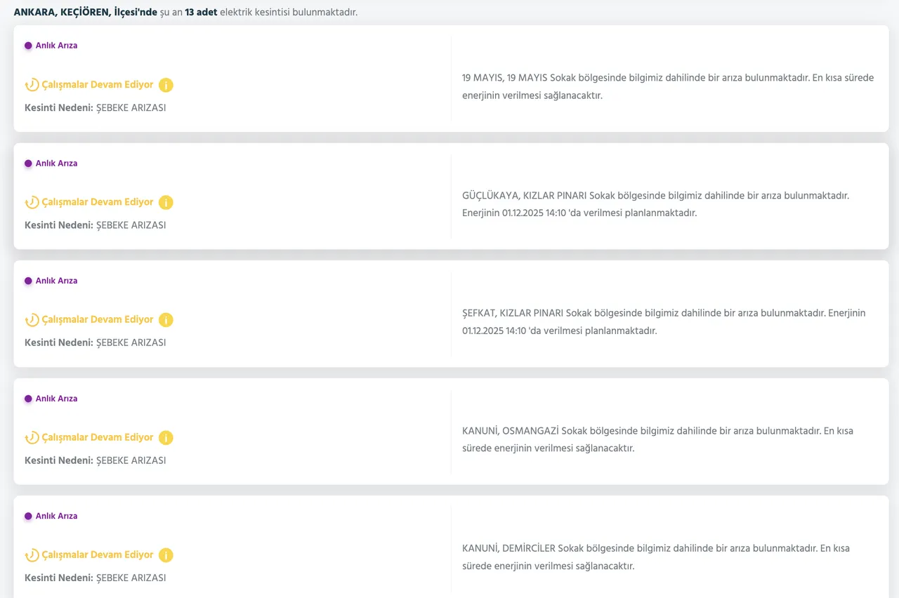 1 Aralık Ankara elektrik kesintisi! Ankarada elektrikler ne zaman, saat gelecek?