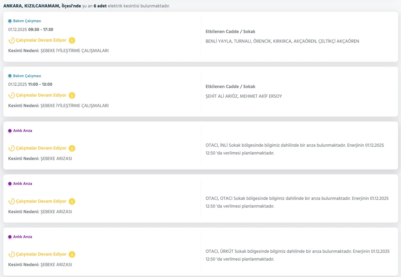 1 Aralık Ankara elektrik kesintisi! Ankarada elektrikler ne zaman, saat gelecek?