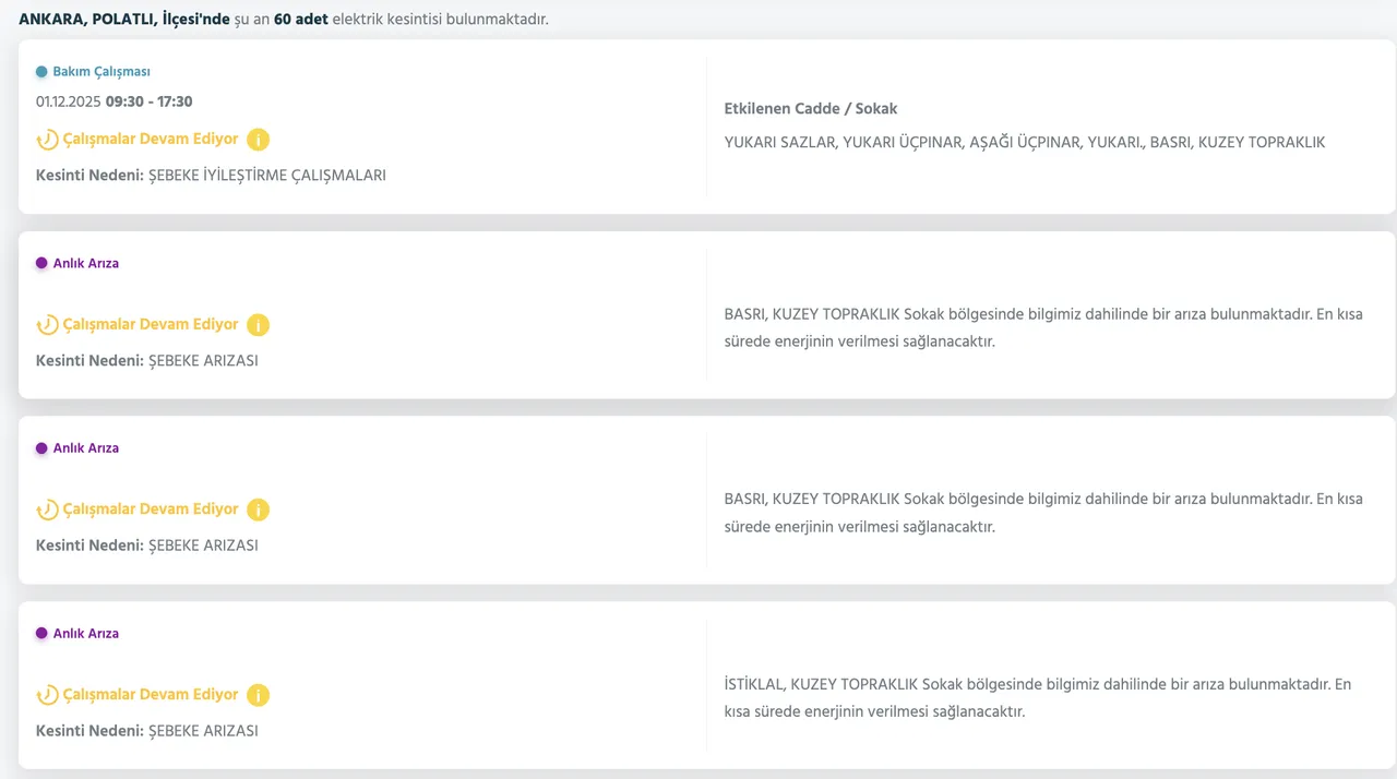 1 Aralık Ankara elektrik kesintisi! Ankarada elektrikler ne zaman, saat gelecek?