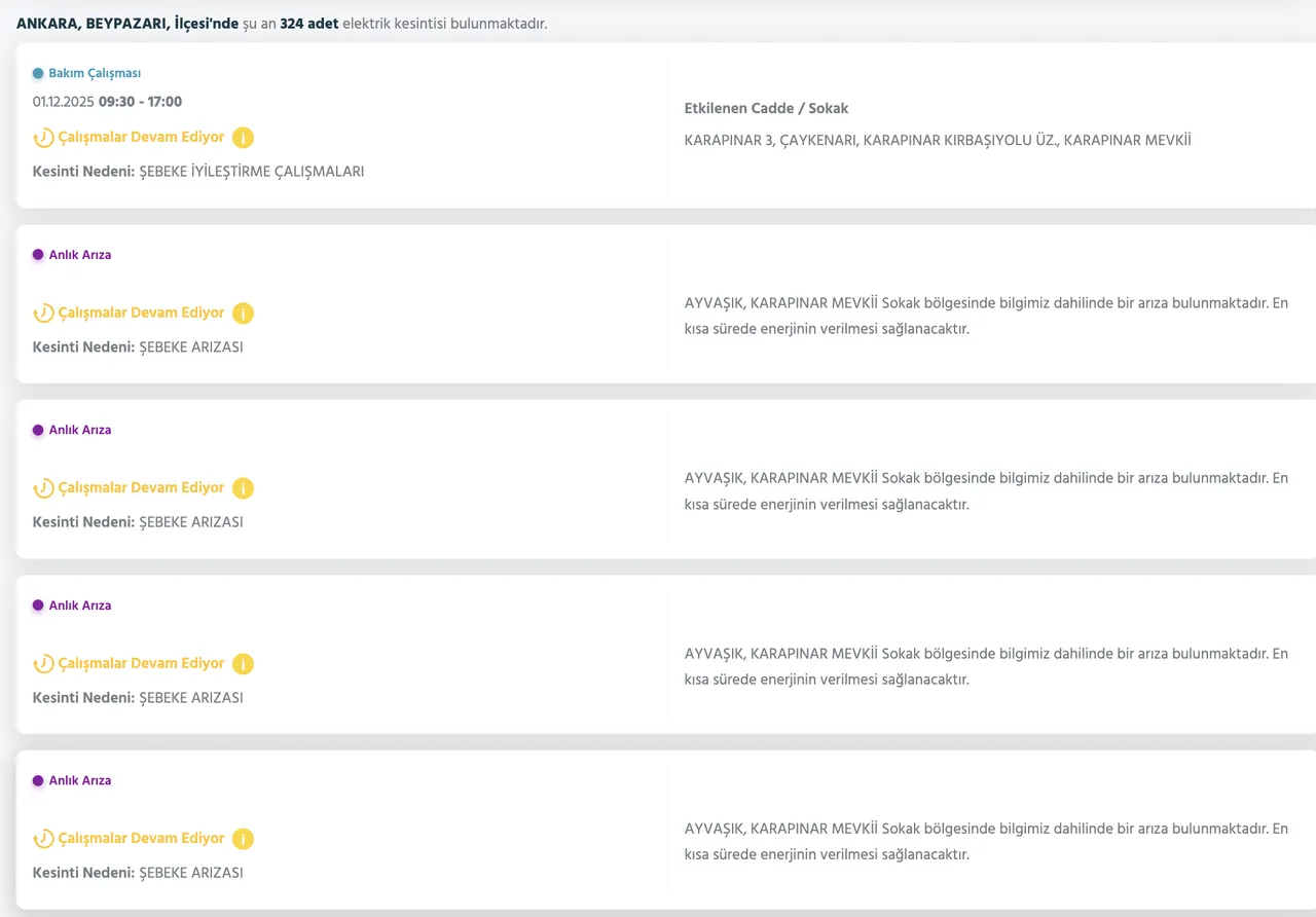 1 Aralık Ankara elektrik kesintisi! Ankarada elektrikler ne zaman, saat gelecek?