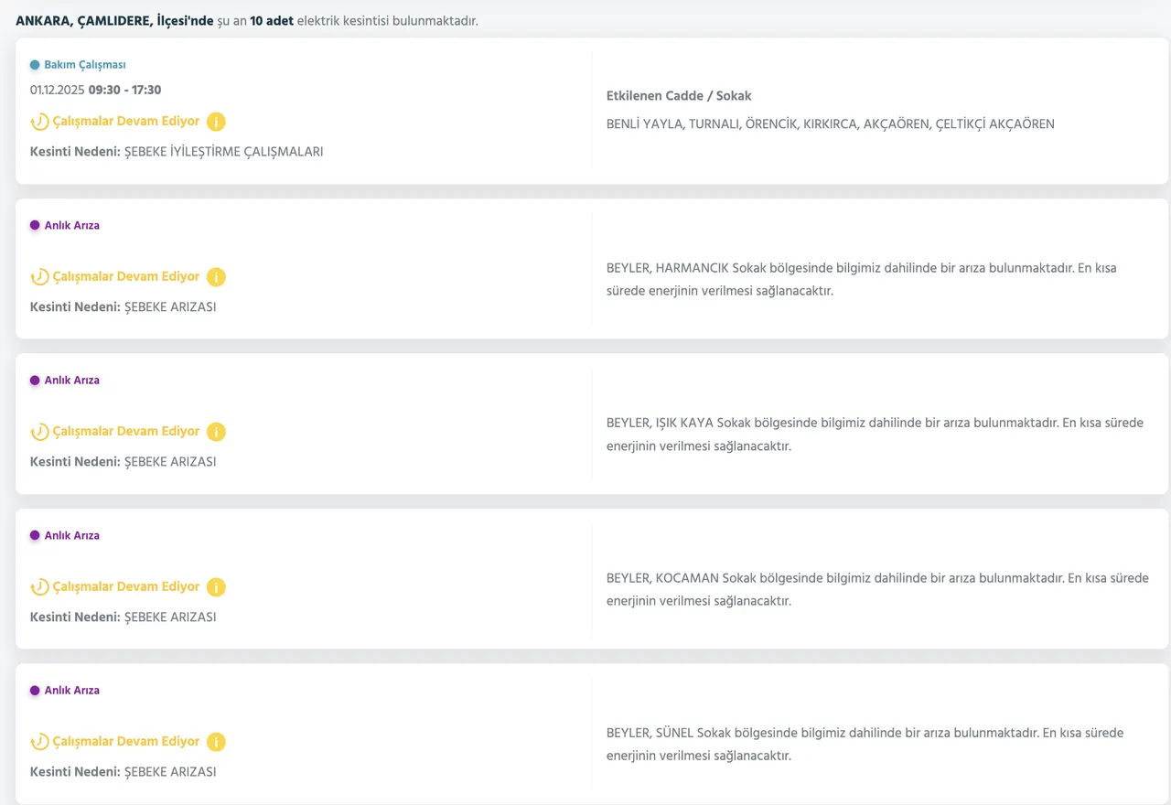 1 Aralık Ankara elektrik kesintisi! Ankarada elektrikler ne zaman, saat gelecek?