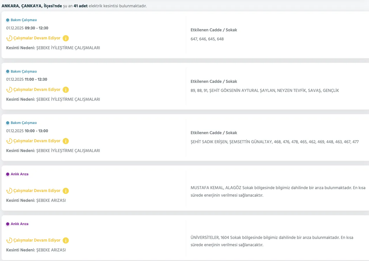 1 Aralık Ankara elektrik kesintisi! Ankarada elektrikler ne zaman, saat gelecek?