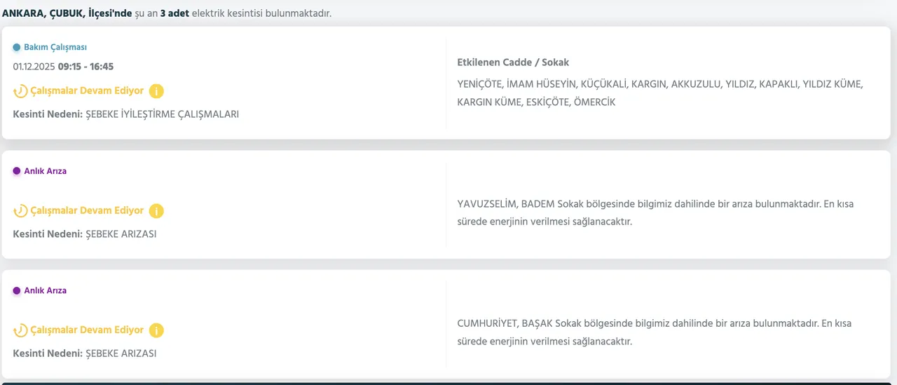 1 Aralık Ankara elektrik kesintisi! Ankarada elektrikler ne zaman, saat gelecek?