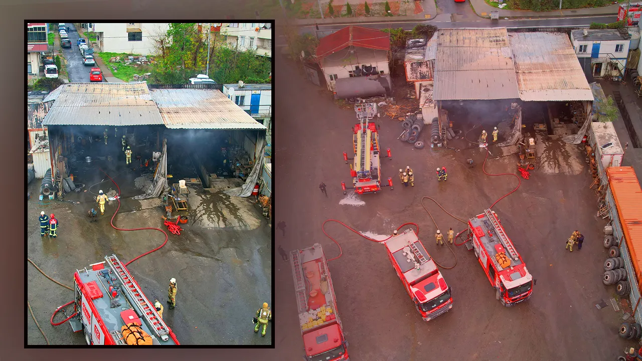 Arnavutköy'de tamirhanede yangın! Tırlar ağır hasar aldı 