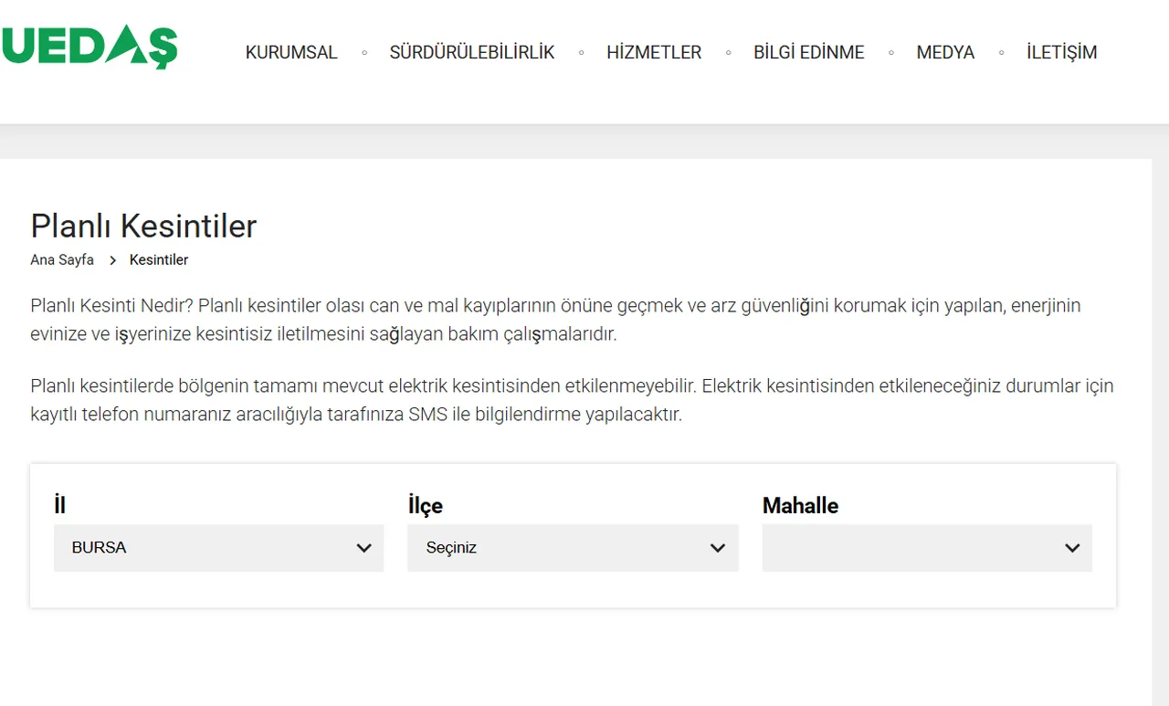 Bursa elektrik kesintisi! 1 Aralık Bursa'da elektrikler ne zaman gelecek?
