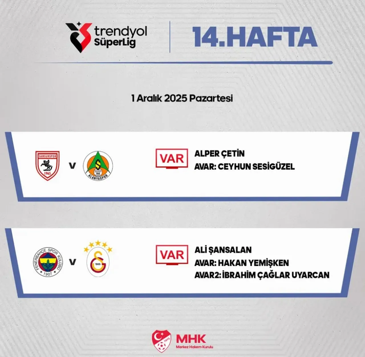 Fenerbahçe-Galatasaray derbisinin VAR hakemi Ali Şansalan oldu