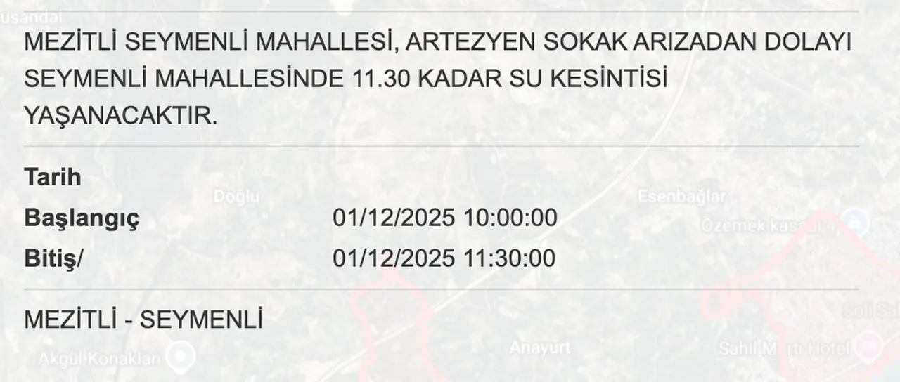 Mersin su kesintisi sorgulama ekranı! Sular ne zaman gelecek?