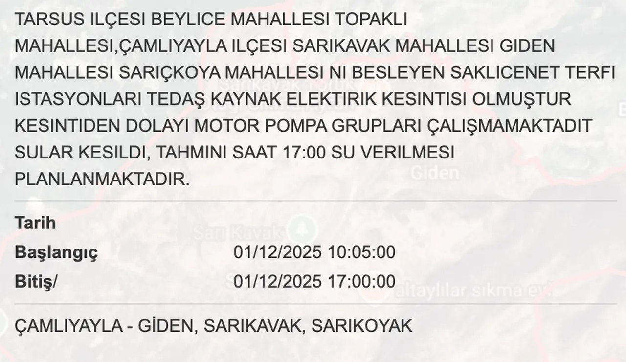 Mersin su kesintisi sorgulama ekranı! Sular ne zaman gelecek?