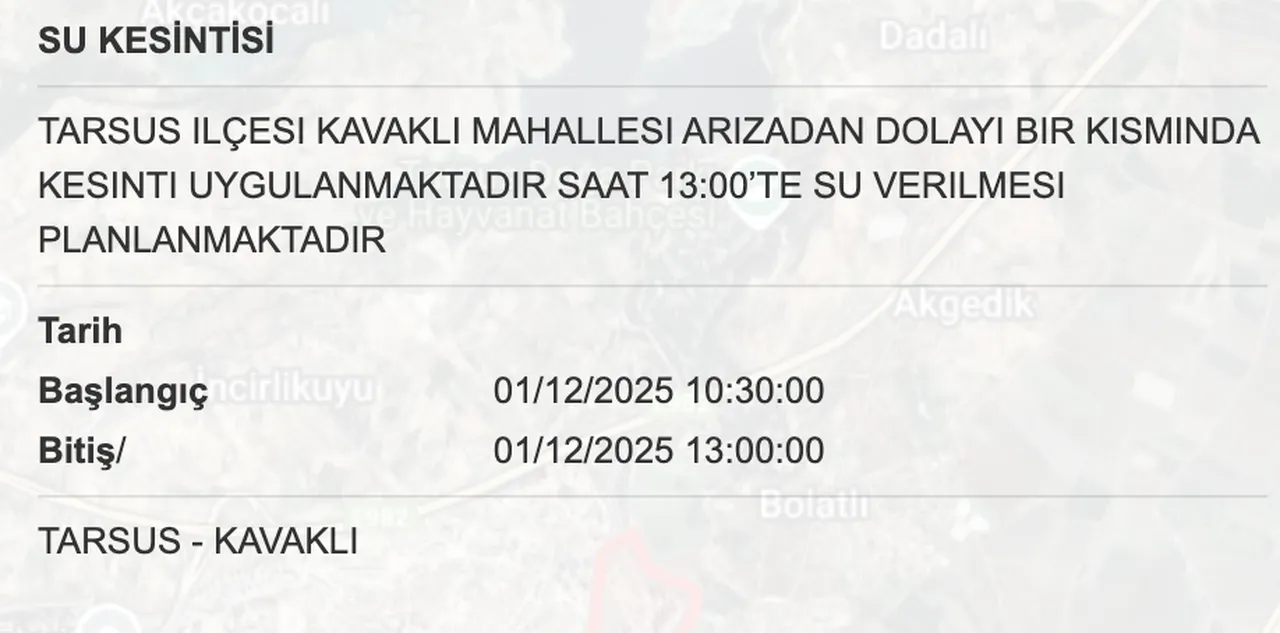 Mersin su kesintisi sorgulama ekranı! Sular ne zaman gelecek?