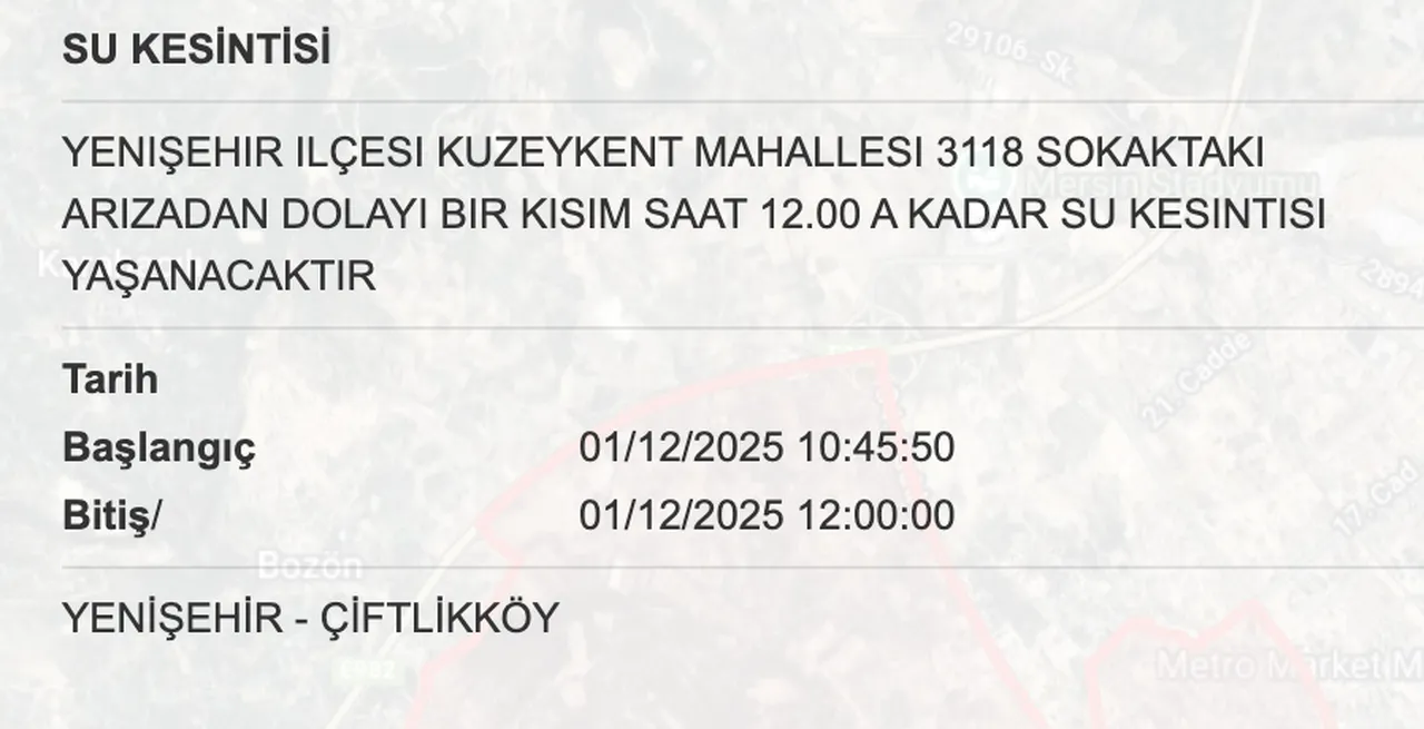 Mersin su kesintisi sorgulama ekranı! Sular ne zaman gelecek?