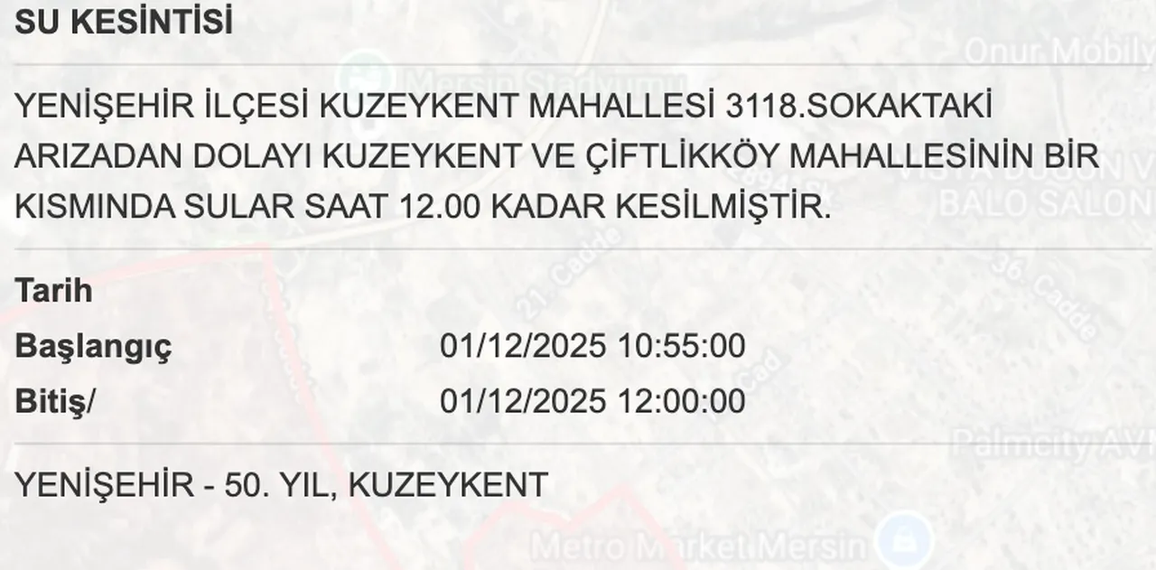 Mersin su kesintisi sorgulama ekranı! Sular ne zaman gelecek?