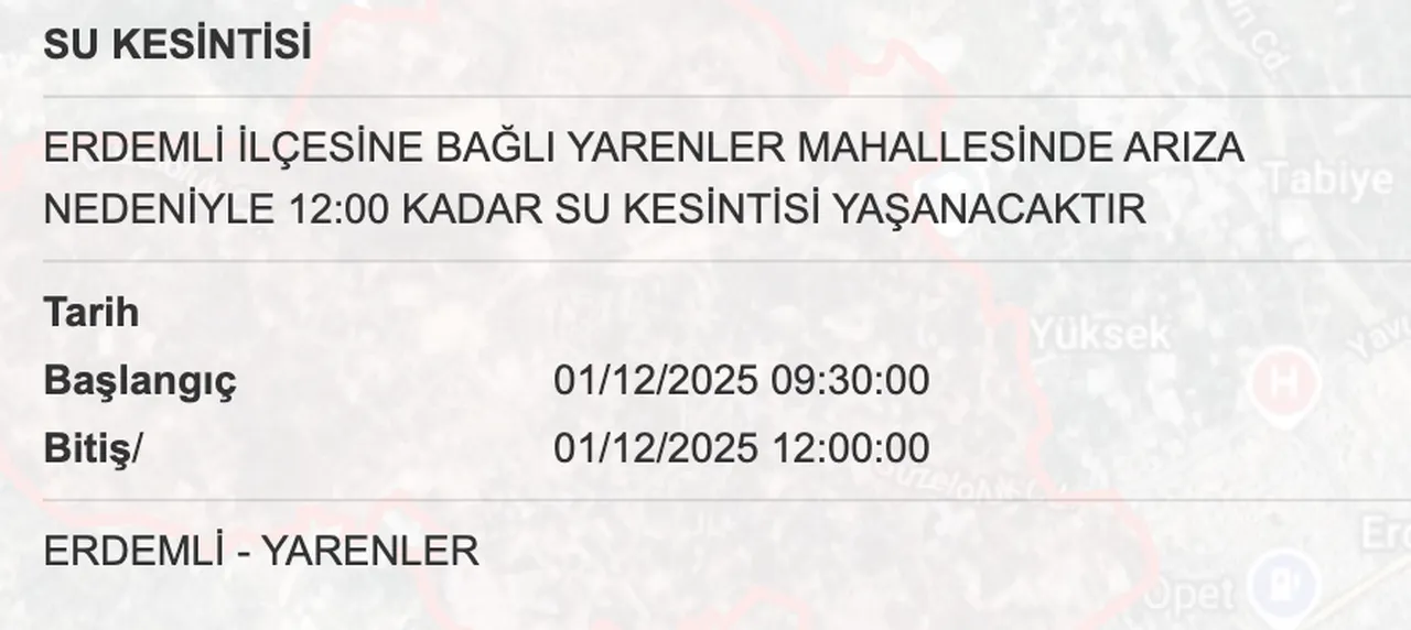 Mersin su kesintisi sorgulama ekranı! Sular ne zaman gelecek?