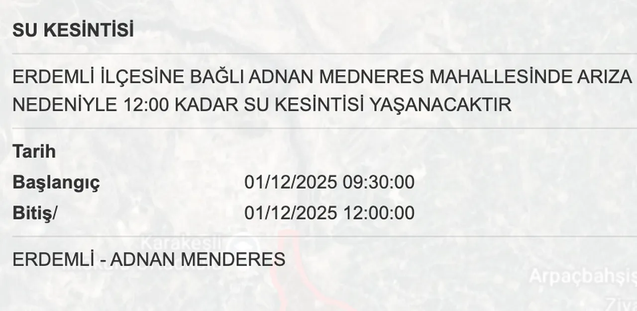Mersin su kesintisi sorgulama ekranı! Sular ne zaman gelecek?