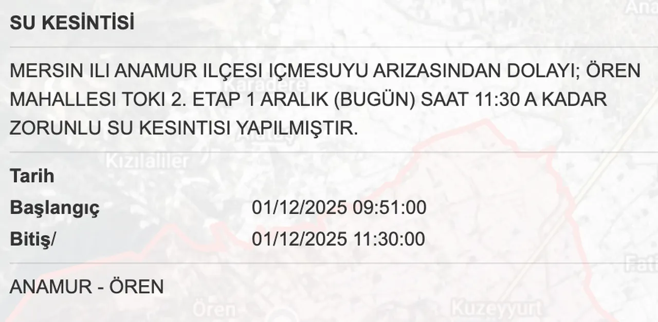Mersin su kesintisi sorgulama ekranı! Sular ne zaman gelecek?
