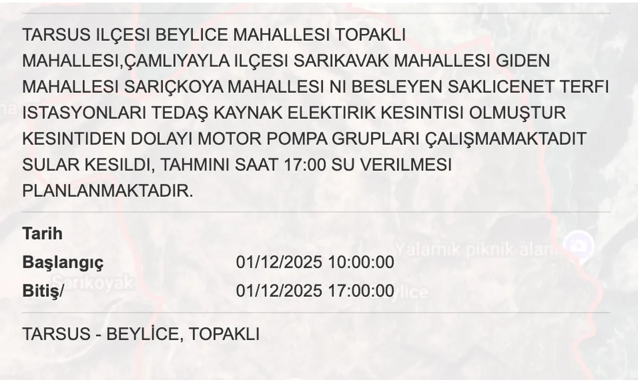Mersin su kesintisi sorgulama ekranı! Sular ne zaman gelecek?