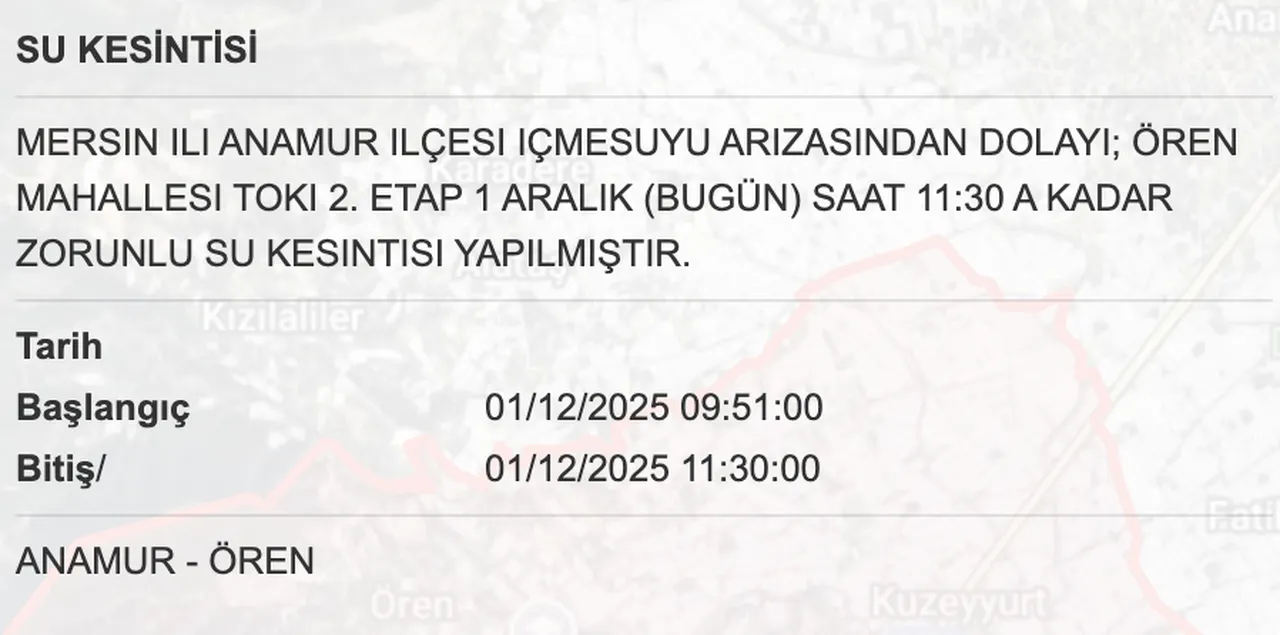 Mersin su kesintisi sorgulama ekranı! Sular ne zaman gelecek?