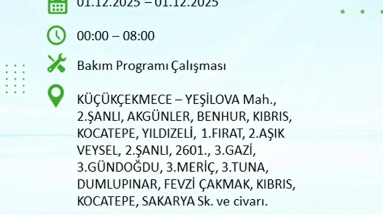Son dakika.... İstanbulda elektrikler ne zaman gelecek? 1 Aralık BEDAŞ ve AYEDAŞ programı