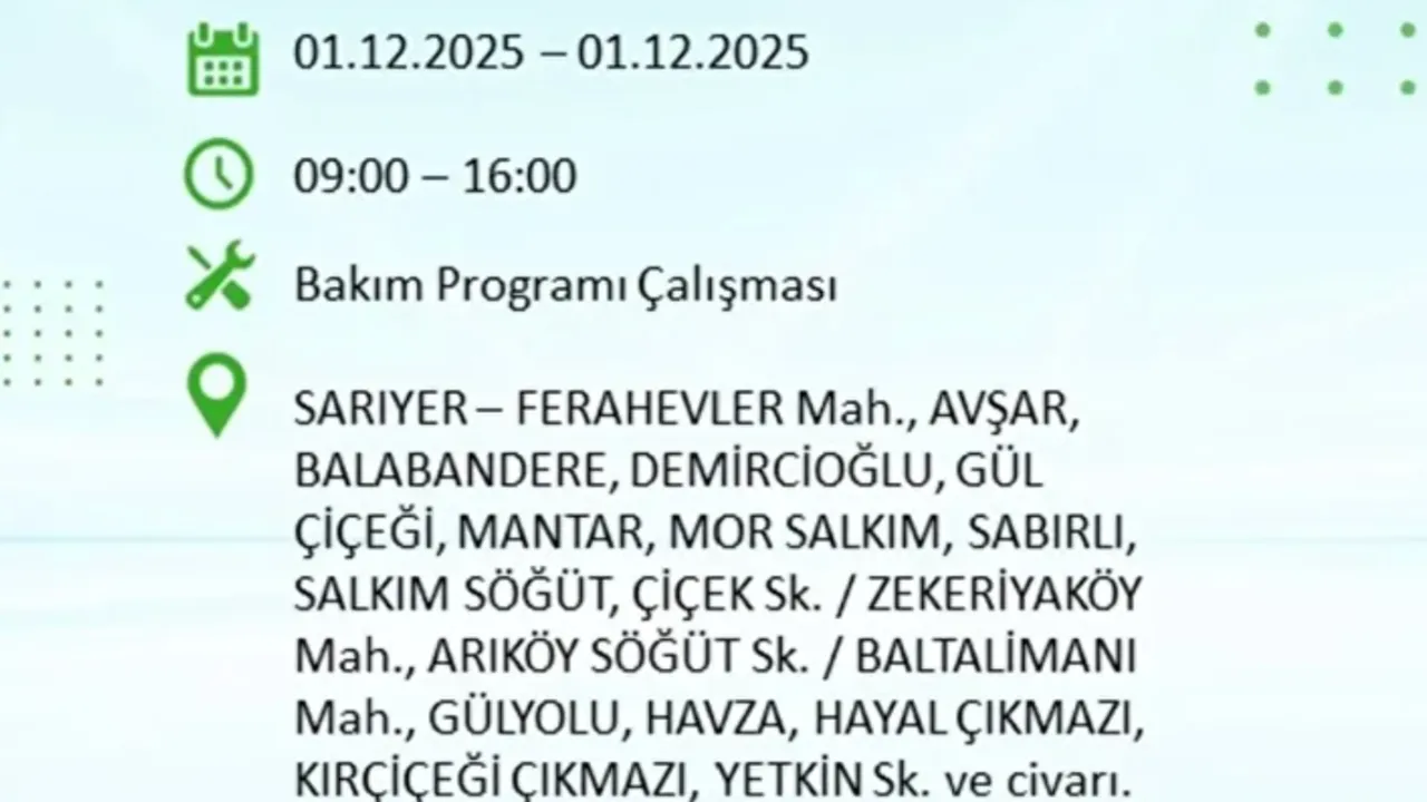 Son dakika.... İstanbulda elektrikler ne zaman gelecek? 1 Aralık BEDAŞ ve AYEDAŞ programı