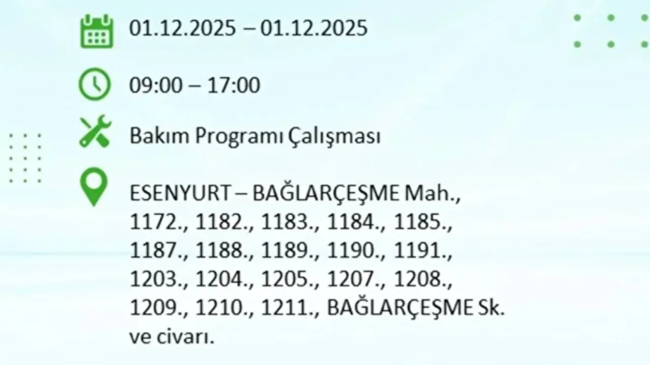 Son dakika.... İstanbulda elektrikler ne zaman gelecek? 1 Aralık BEDAŞ ve AYEDAŞ programı
