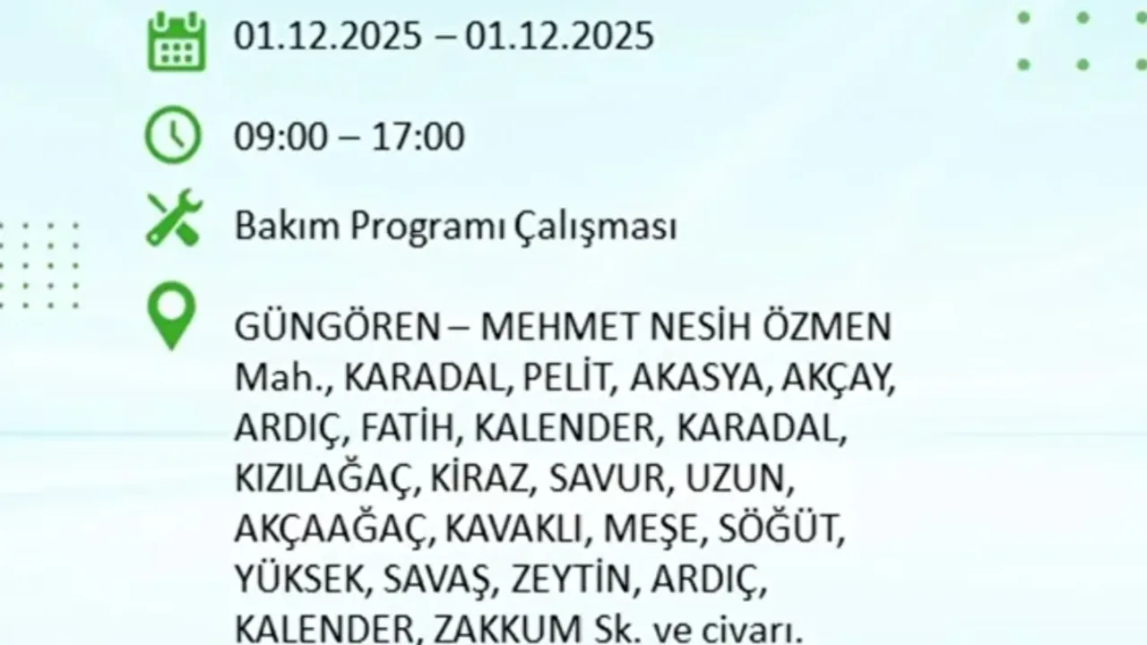 Son dakika.... İstanbulda elektrikler ne zaman gelecek? 1 Aralık BEDAŞ ve AYEDAŞ programı