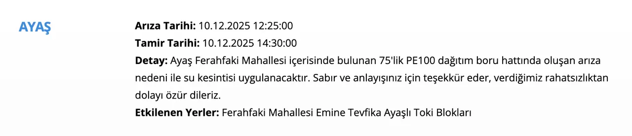 Ankara su kesintisi 10 Aralık! Sular ne zaman, saat kaçta gelecek? Polatlı, Pursaklar, Keçiören...