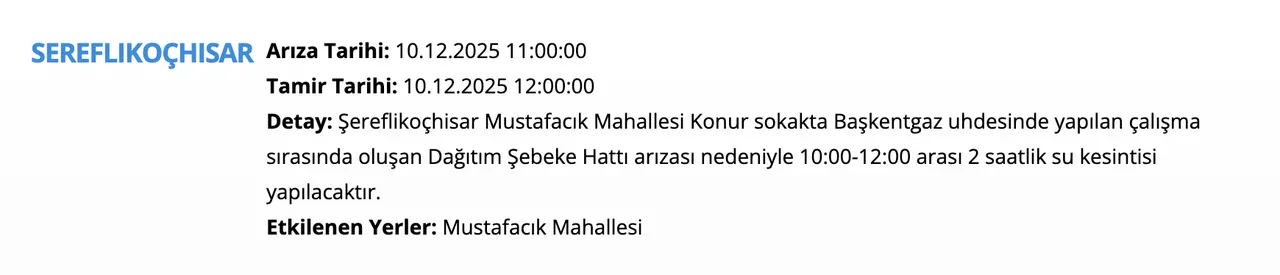 Ankara su kesintisi 10 Aralık! Sular ne zaman, saat kaçta gelecek? Polatlı, Pursaklar, Keçiören...