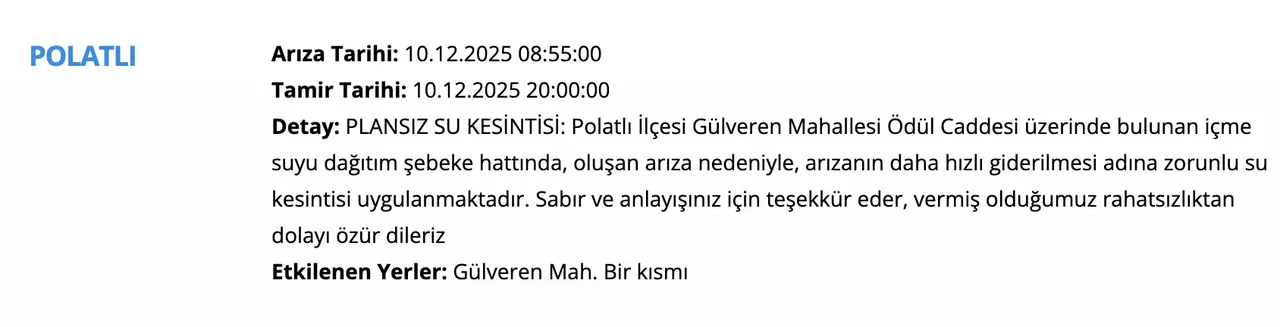 Ankara su kesintisi 10 Aralık! Sular ne zaman, saat kaçta gelecek? Polatlı, Pursaklar, Keçiören...