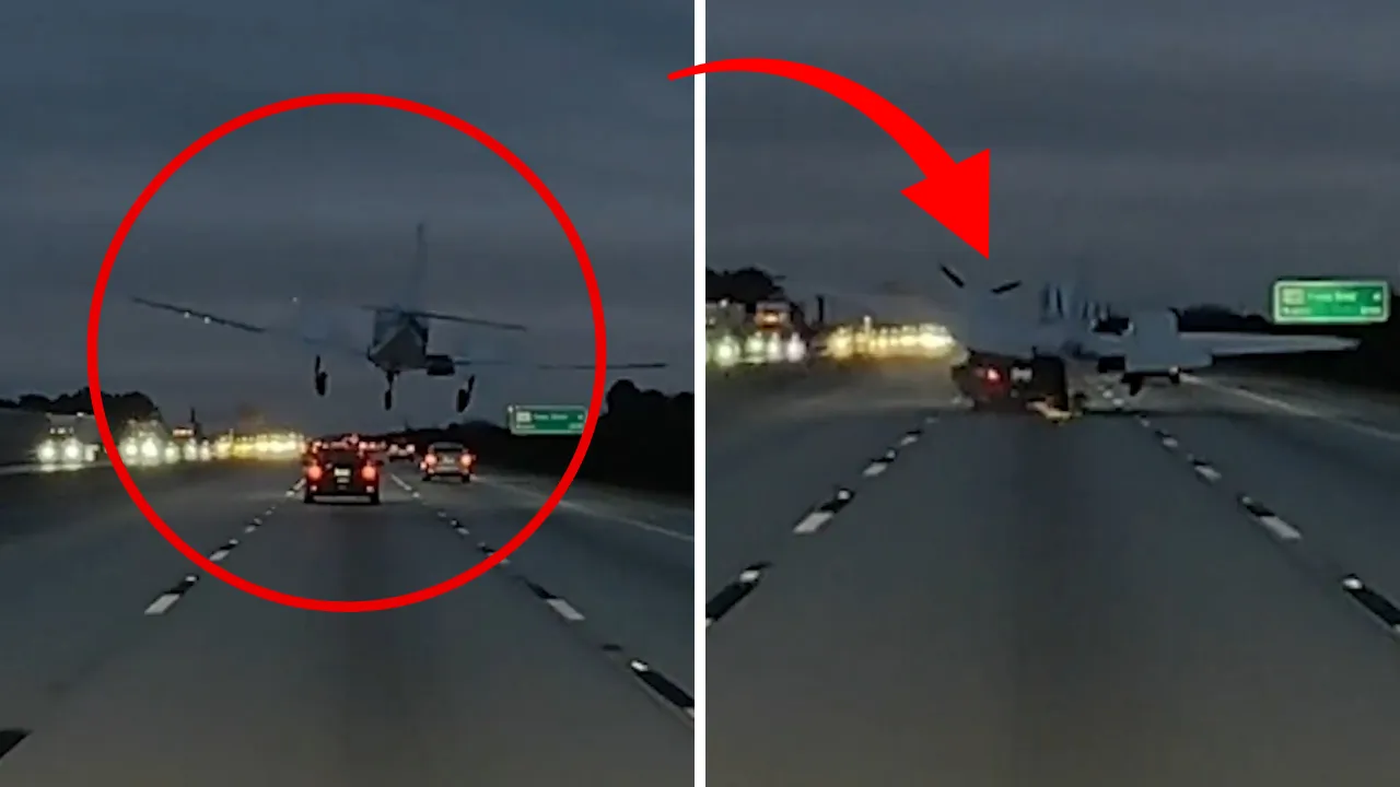 Uçak, seyir halindeki aracın üzerine çakıldı! Korku dolu anlar kamerada