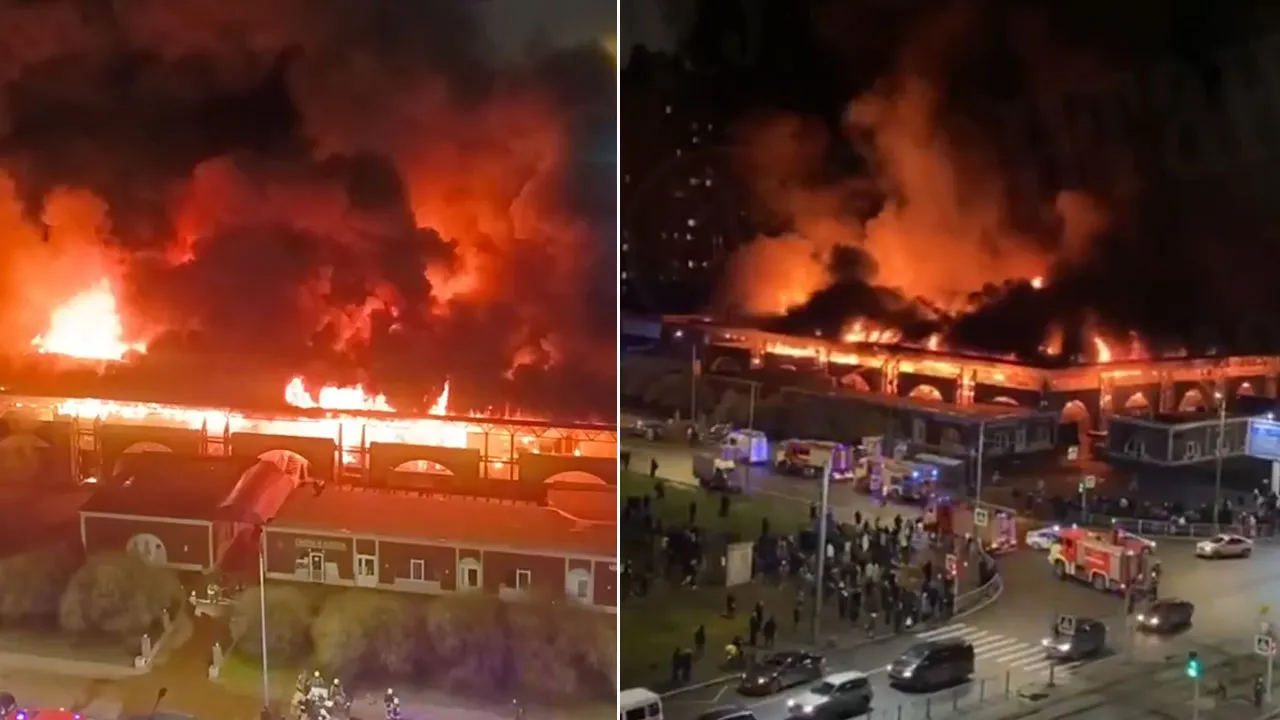 Rusya'da korku dolu anlar! Pazar yeri alevlere teslim oldu, patlamalar duyuldu
