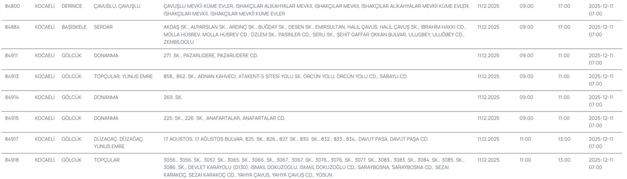 11 Aralıkta bu bölgelere dikkat! Kocaeli de geniş kapsamlı elektrik kesintisi yaşanacak