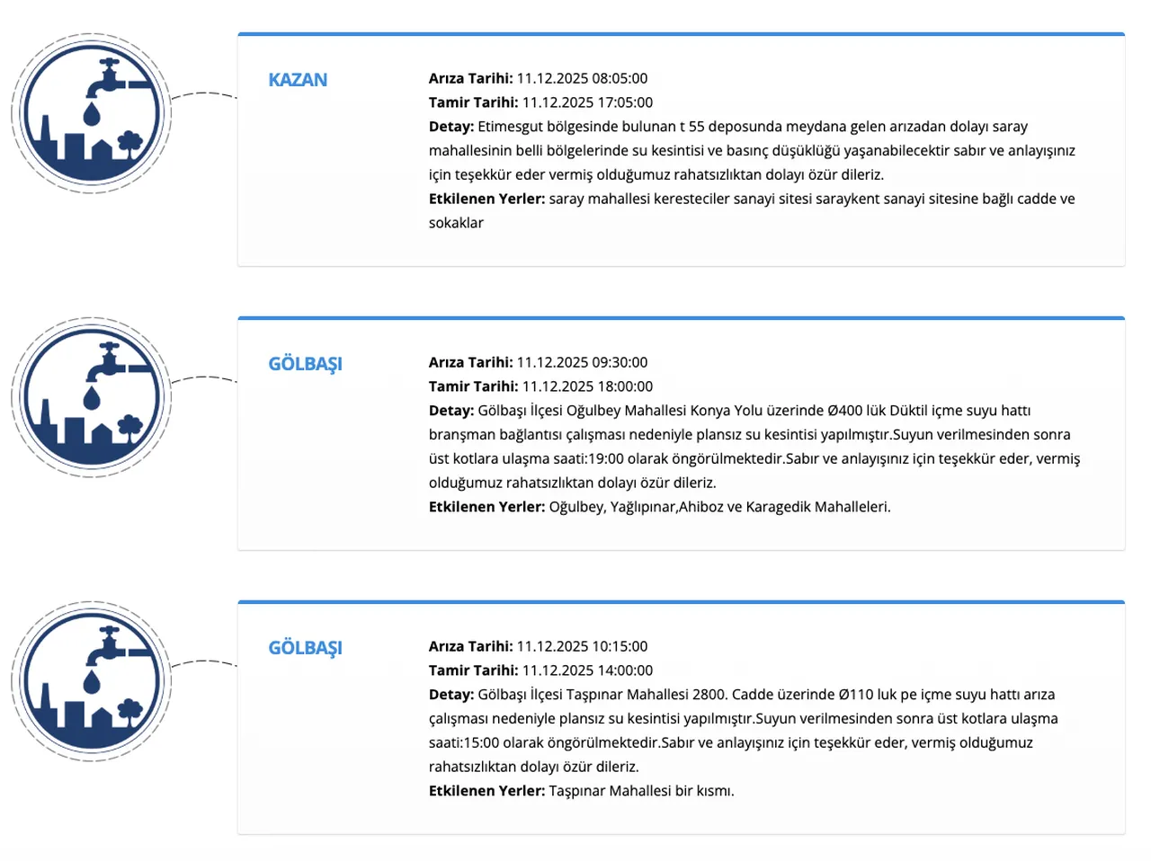 ASKİ su kesintisi 11 Aralık duyurusu! Etimesgut, Mamak, Çankaya ve Polatlı planlı kesinti ne zaman bitecek?