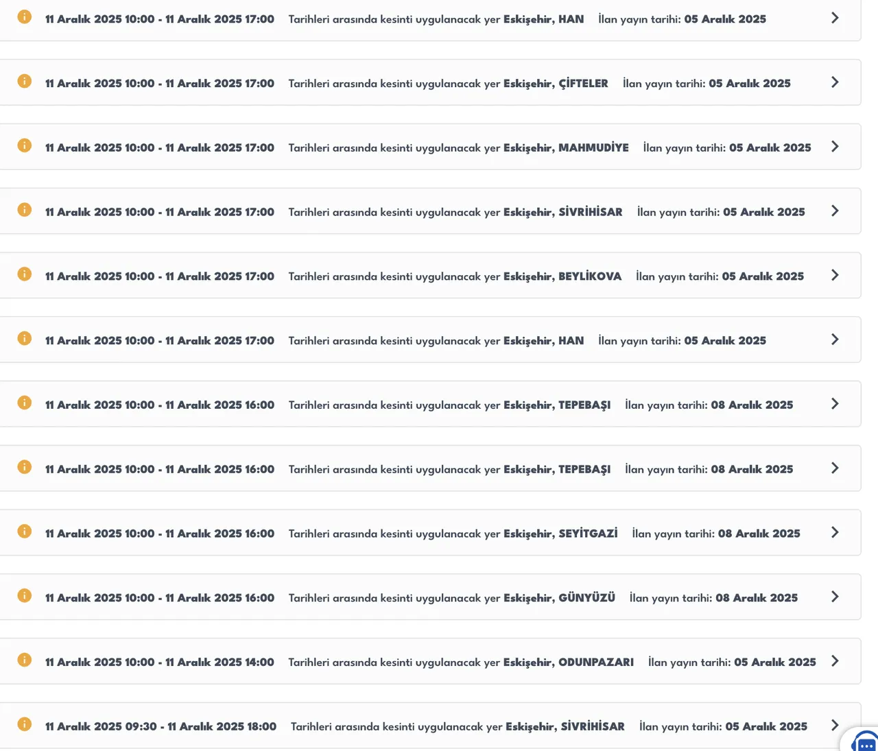 Eskişehirde elektrikler ne zaman gelecek, saat kaçta? 11 Aralık Perşembe OEDAŞ kesinti programı