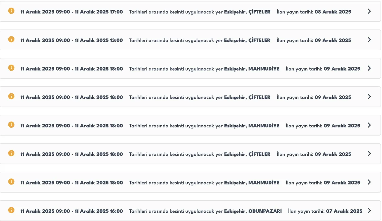Eskişehirde elektrikler ne zaman gelecek, saat kaçta? 11 Aralık Perşembe OEDAŞ kesinti programı