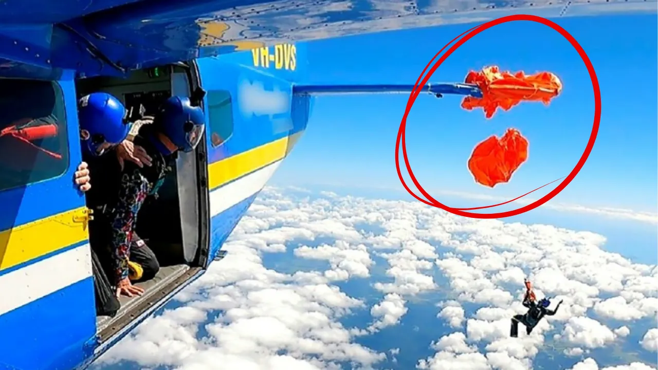 Havada korku dolu anlar: Paraşütü uçağın kuyruğuna takıldı, metrelerce yükseklikte asılı kaldı