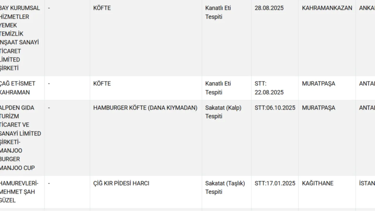 Kalpten hamburger, böbrekten kebap, deriden köfte! Bakanlık gıdada hile yapan firmaları açıkladı