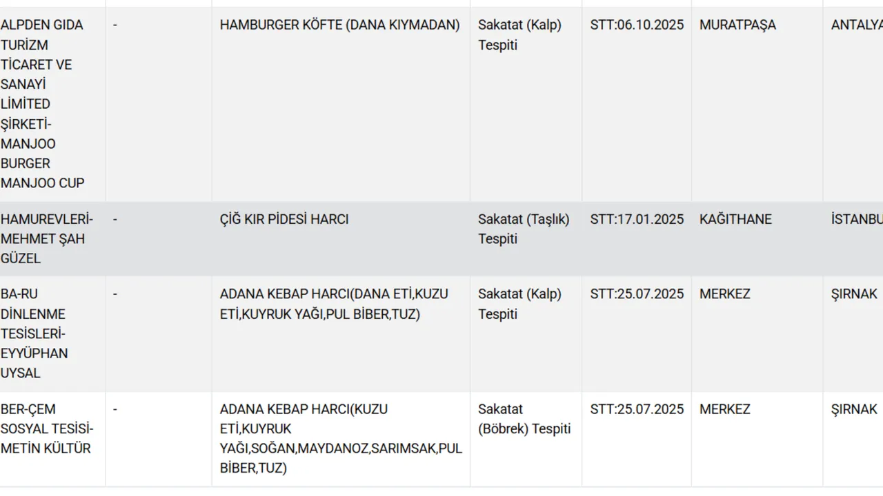 Kalpten hamburger, böbrekten kebap, deriden köfte! Bakanlık gıdada hile yapan firmaları açıkladı