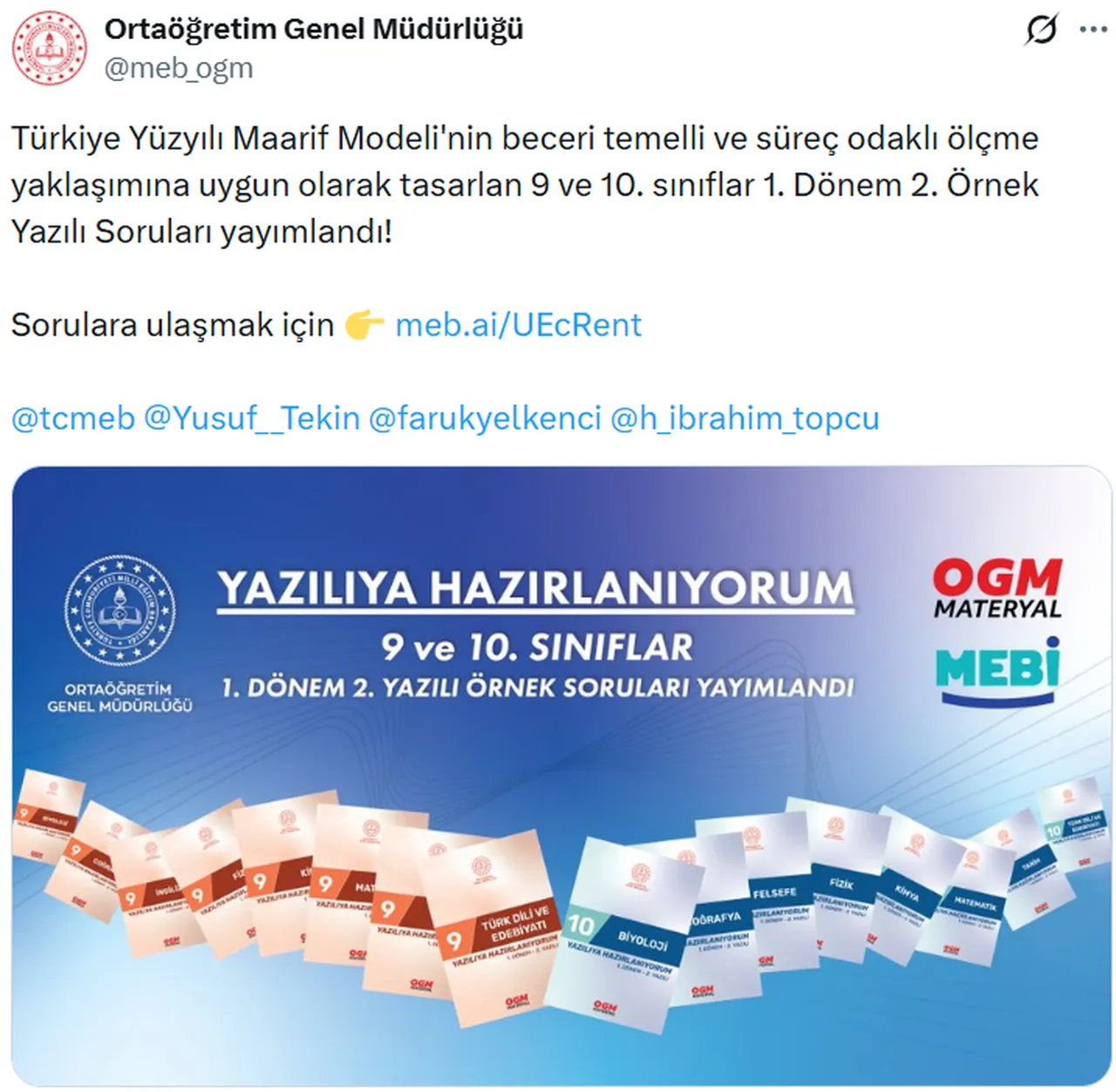 MEB duyurdu: 9 ve 10. sınıflar 1. Dönem 2. Örnek Yazılı Soruları yayımlandı!