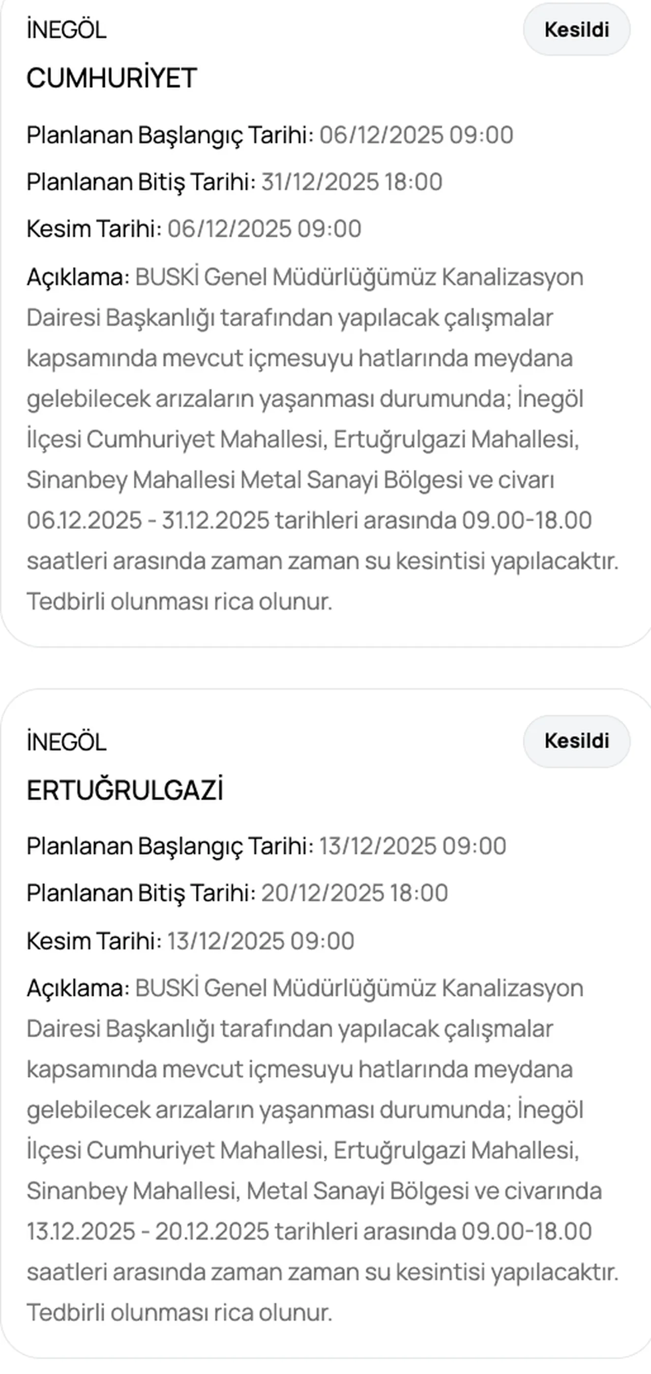 BUSKİ su kesintisi sorgulama ekranı! 14 Aralık Bursada sular saat kaçta gelecek? İnegöl, Mustafakemalpaşa, Orhangazi...