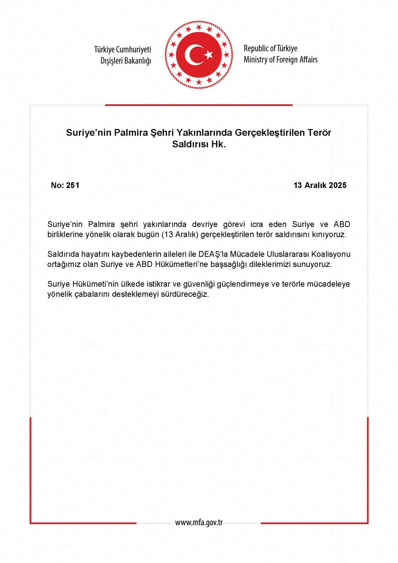 Dışişleri Bakanlığı açıklaması