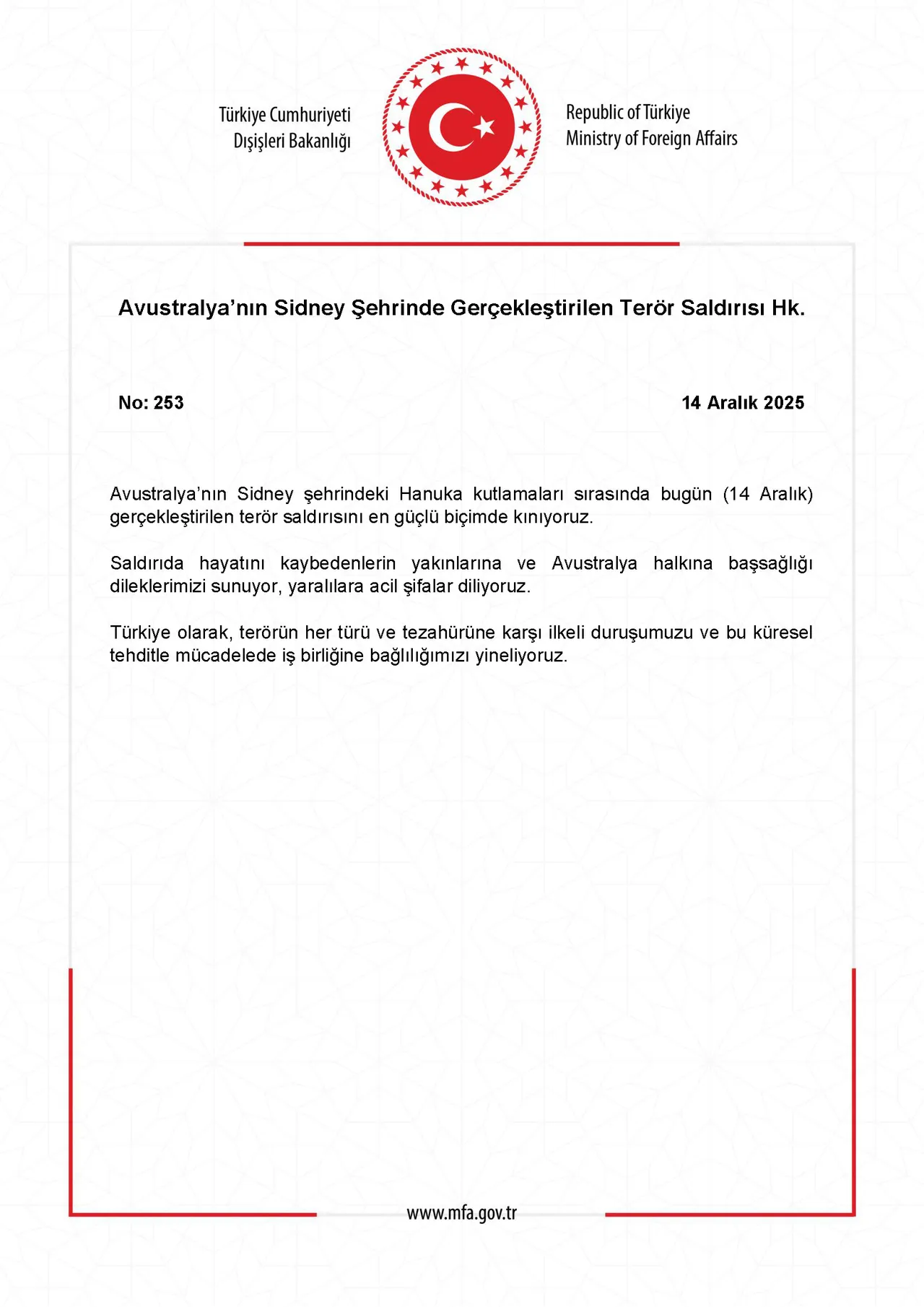 Dışişleri Bakanlığı açıklaması